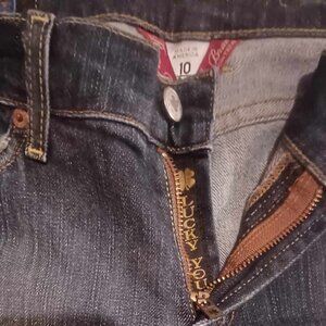 Like New Lucky Brand Jeans Size 10, Flare, Mid Rise Distressed Hems Made in USA